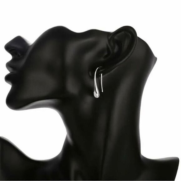 NWT Minimalist Teardrop Dangle Hook Earrings Sterling Silver 925 Stamped - Picture 3 of 8